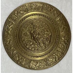 Brass Decorative Wall Plate Embossed Hindu Deity‎ Scene Round Hanging Art